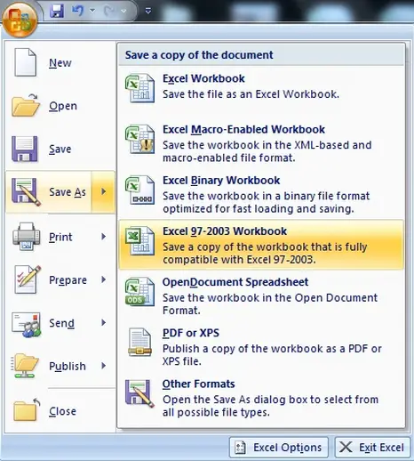 EXcel save as
