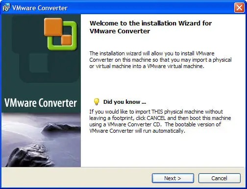 VMware converter installation wizard