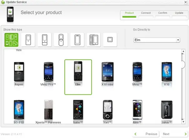 Update Service Select your product