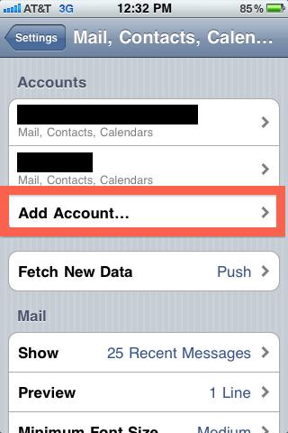 select “Mail, Contacts and Calendars