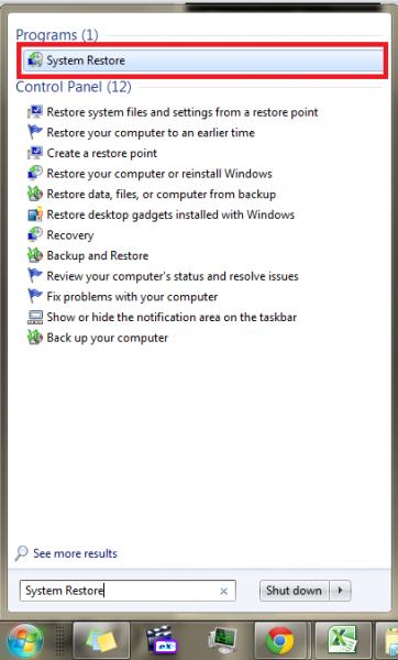 System restore in windows 7