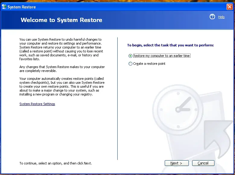Welcome to System Restore