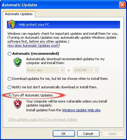 Turn off Automatic Update