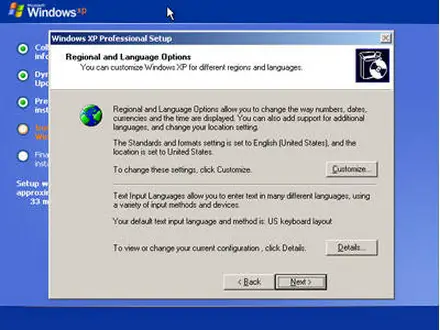 Windows Xp language settings
