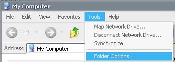 Click on Tools and then on Folder Options