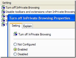 Description: turn off inprivate browsing