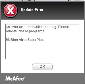 mcafee virus scan excellent error has
