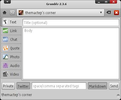 Grumblr and add it to your menus by  opening the terminal