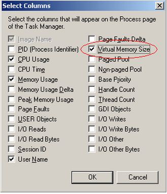 Check the Virtual Memory Size box-ok