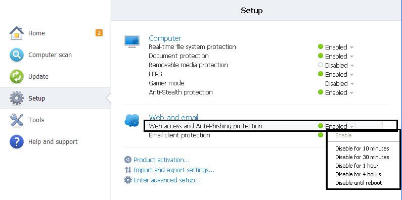 ESET Node block web addresses