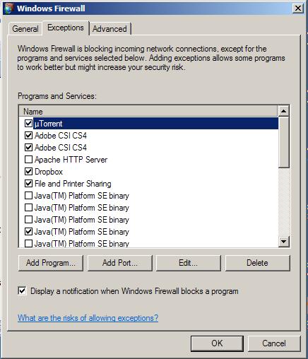 Control Panel -> Network and Internet Connections -> Windows Firewall.