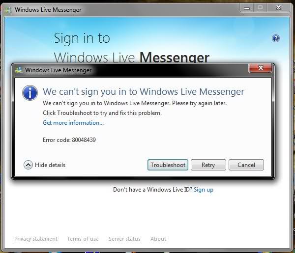 messanger error 80048439