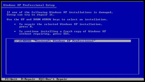 Press enter to continue the Windows XP setup procedure