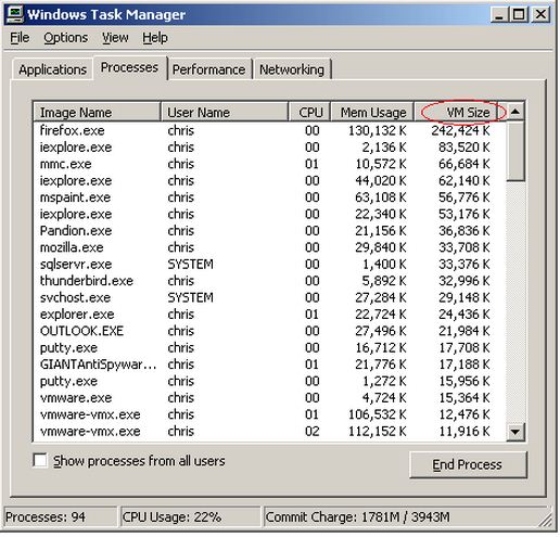 Click the top of the VM Size column twice