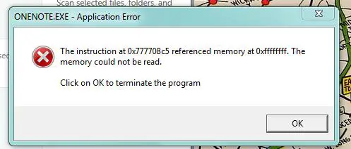 onenote cannot section create techyv memory referenced error instruction exe application