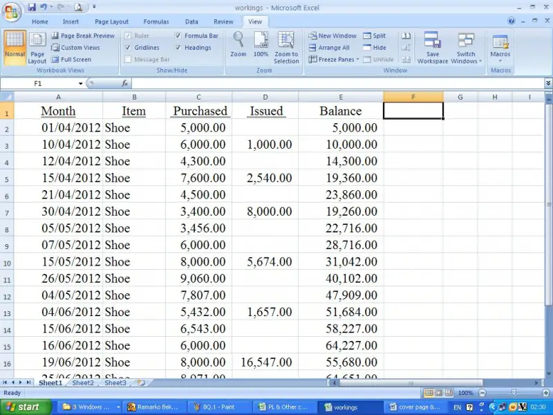 Monthly purchase excel