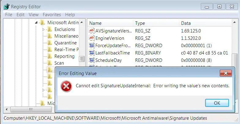 erro ao gravar no registro do sistema do computador xp