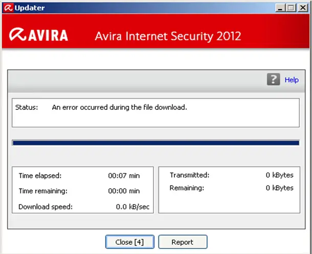Avira Avira internet Security 2012 Update Error