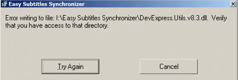 Easy Subtitles Synchronizer Error writing to file