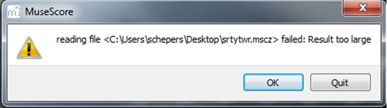 Muse Score Reading file <C:UserschepersDesktopsrtytwr.mscz> failed: Result too large
