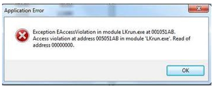 Exception EAccessViolation in module LKrun.exe at 001051AB