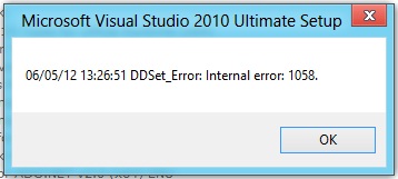 Microsoft Visual Studio 2010 Ultimate Setup : DDSet_Error: 1058