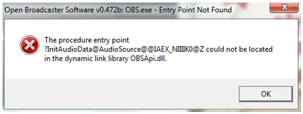 could not be located in the dynamic link library OBSApi.dll