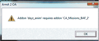 Error message at the startup of Arma 2 OA