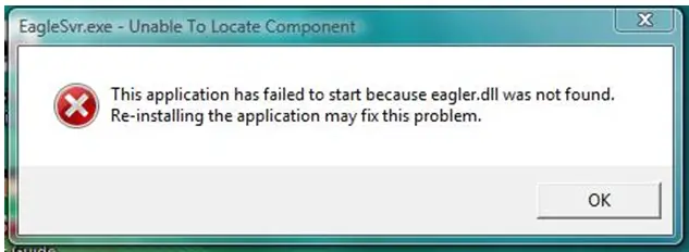 This application has failed to start because eagler.dll was not found. Re-installing the application may fix this problem.