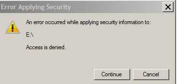 An error occurred while applying security information Access is denied.