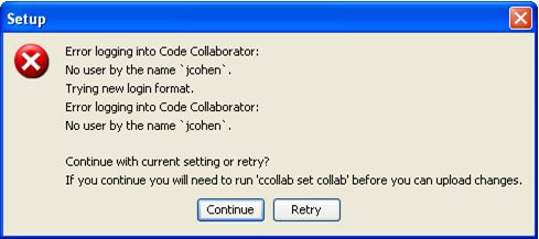 Error logging into Code Collaborator: No user by the name ‘jcohen’