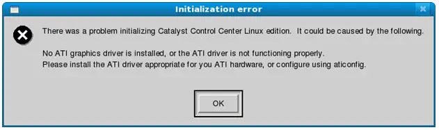 No ATI graphics driver is installed, or the ATI driver is not functioning properly.