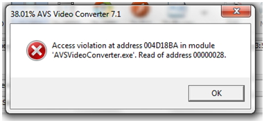 AVS Video Converter 7.1 Access violation at address 004D18BA in module