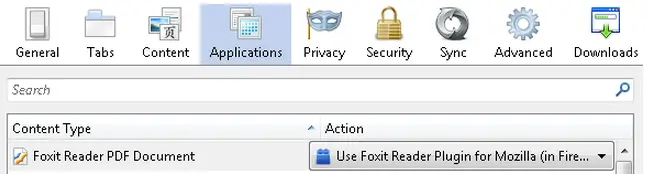 the action with Foxit reader plugin for Mozilla