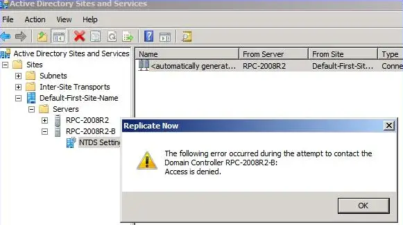 Domain Controller RPC-2008R2-B: Access is denied.