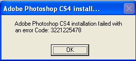Adobe Photoshop CS4 installation failed with an error Code: 3221225478