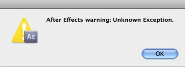After Effects warning: Unknow exception