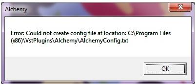 Alchemy Error: Could not create config file at location
