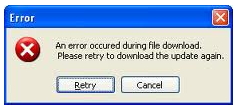 An error occurred during file download. Please retry to download the update again.