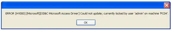 ERROR [GY000] [Microsoft][ODBC Microsoft Access Driver] Could not update; currently locked by user ‘admin’ on machine ‘PC04’.