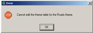 Cannot edit the theme table for the Roads theme.