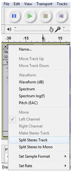 drop-down arrow and choose Split Stereo Track