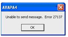 Unable to send message, error 27137.