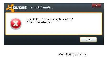 Avast! Information Unable to start the File System Shield!