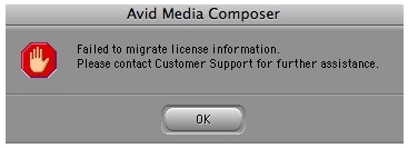 Avid Media Composer Failed to migrate license information