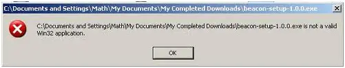 posting an error message below about beacon-setup-1.0.0.exe