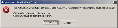 The instruction at "0x011314df" referenced memory at "0x24418bf7" . The memory could not be "read"