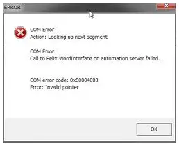 Com error code 0x80004003 Its occur frequently, when working into office 2007