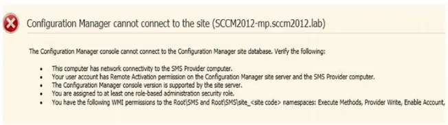 Configuration Manager cannot connect to the site
