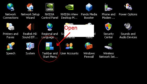 Go to control panel and Open taskbar icon.
